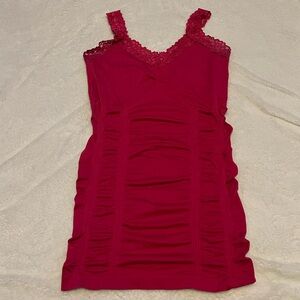 Kismet Red Sleeveless Ruched Camisole with Scoop Neck